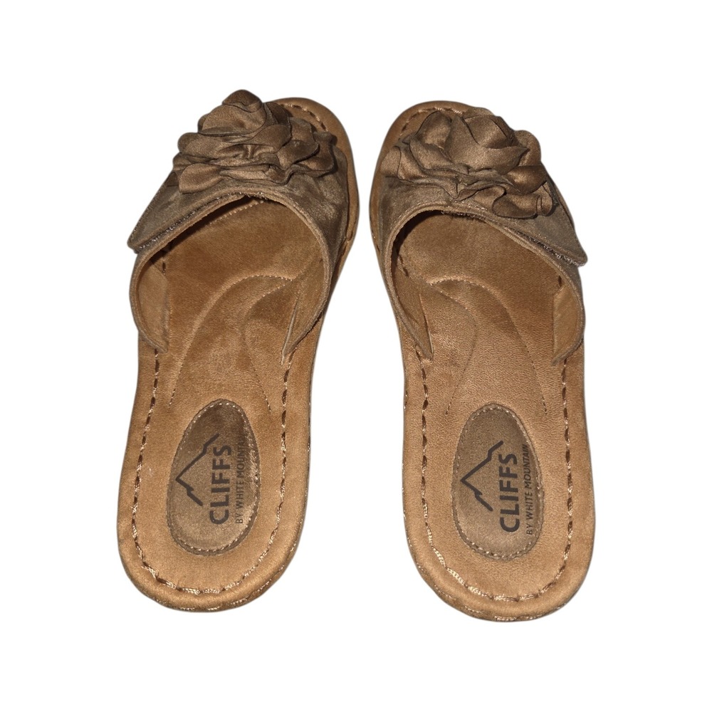 Cliffs Sandals Women 7.5 Mocha Casmyn Slide Flower Accent C39133 Brown Textile - Picture 4 of 8